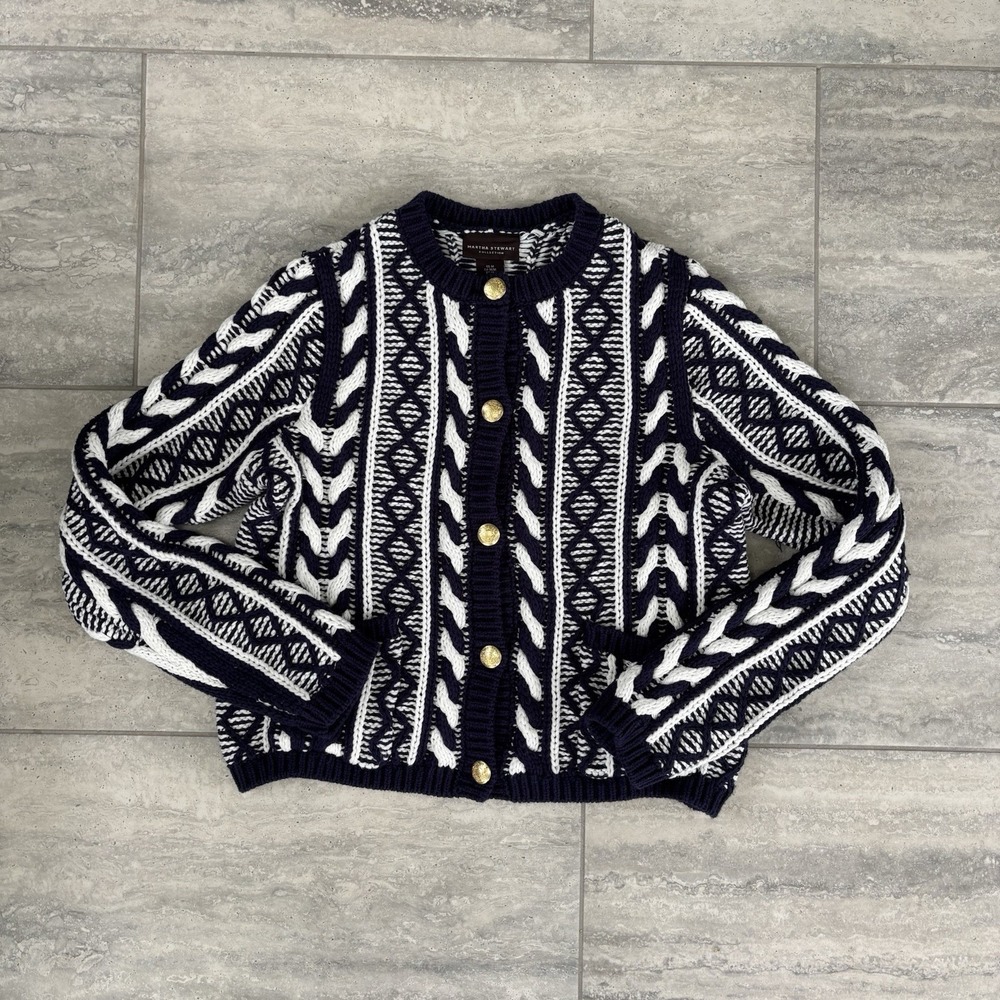 Martha Stewart Collection Chunky Y2K Cable Knit Cardigan Gold Button Medium
